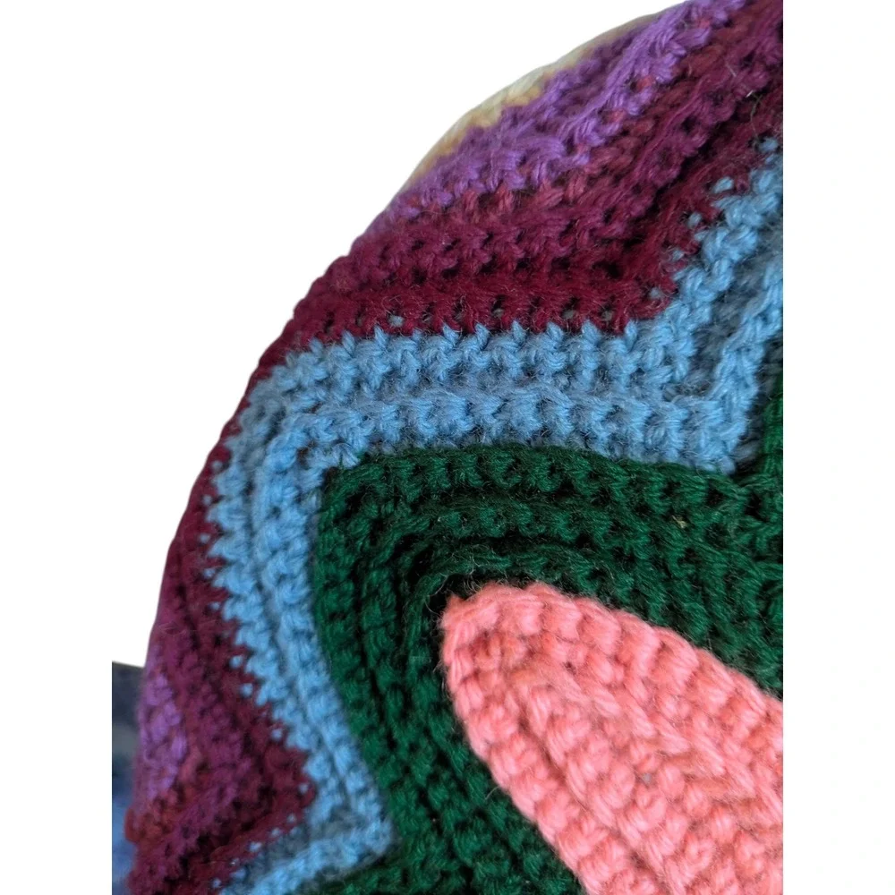 Handmade Crochet‎ Floral Round Throw Pillow Colorful Decorative Cushion